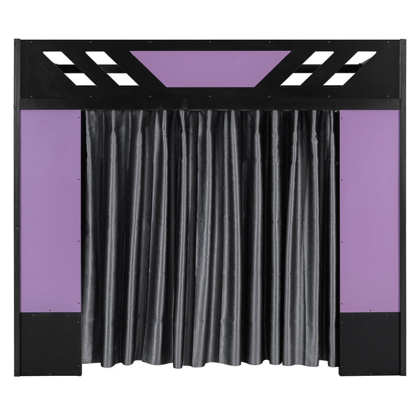 English Elm Full Size Loft Bed with Desk Blackout Curtains Rgb Lighting and Integrated Storage Purple+Black LT000377AAI