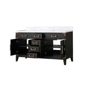 English Elm Black Oak Double Bathroom Vanity Solid Wood Frame with Genuine Carrara Marble Top B2731P260935