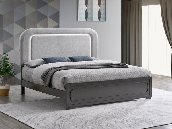 English Elm Milan Full Bed with Upholstered Headboard Led Frame Accents and Contemporary Design Wenge B078S00702