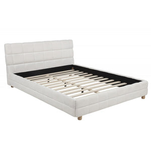 English Elm Modern Upholstered Bed Queen Platform Frame with Plush Grid Jute Fabric, Low-Profile Eco Chic Design White 84 L x 11 W x 9 H B011S01859