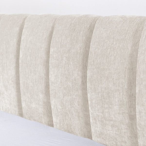 English Elm King Chenille Upholstered Platform Bed with Storage Drawers and Structured Headboard Beige W487S00414