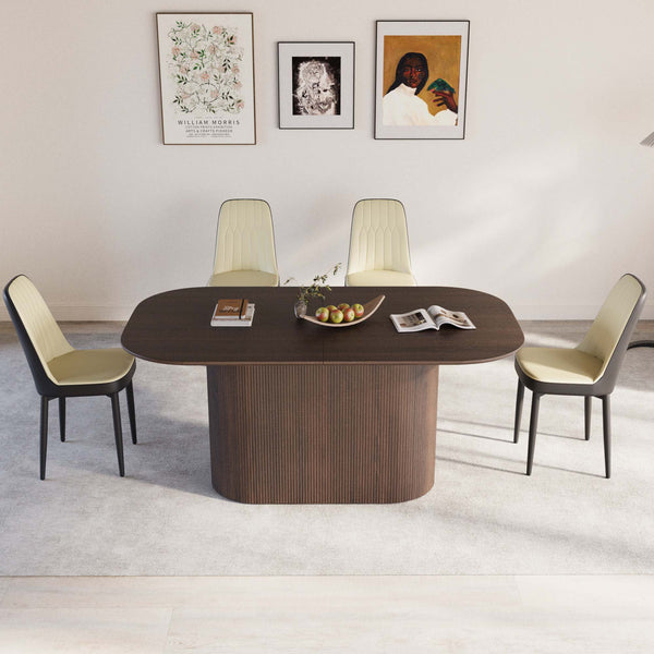 English Elm 63 Inch Mdf Dining Set with Four Pu Leather Chairs and Powder Coated Metal Legs Beige Brown,Black W2189S00870