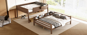 English Elm Queen Over Bunk Bed Pine Frame with Built in Shelving Detachable Vintage Style Wood W5316S00016