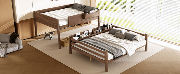 English Elm Queen Over Bunk Bed Pine Frame with Built in Shelving Detachable Vintage Style Wood W5316S00016