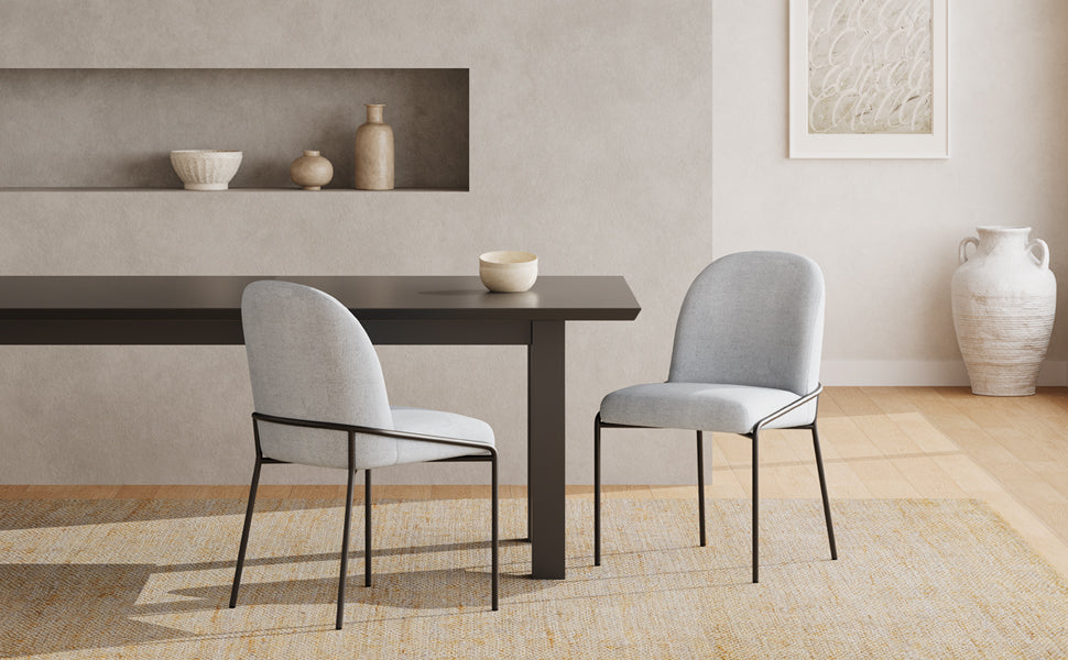 English Elm Modern Curved High Back Dining Chairs with Bronze Iron Frame Linen Upholstery Set of 2 N762P288935E