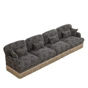 English Elm 131" Chenille Leopard Sectional Sofa Modular 4 Seat Deep Cushion Tassel Trim Khaki W5656S00025