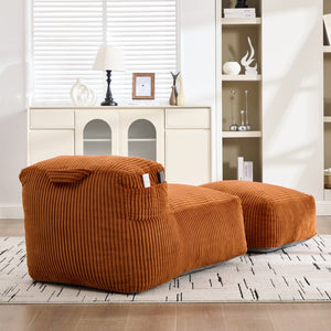 English Elm Big Corduroy Lounger Bean Bag with Ottoman Memory Foam Fill for Living Room Orange W395P435350