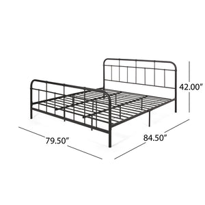 English Elm Queen Iron Platform Bed Pipe Style Frame No Box Spring Needed Industrial Loft Bedroom 64072.00FBLK-K