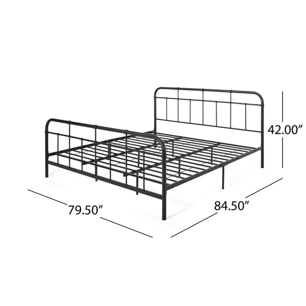 English Elm Queen Iron Platform Bed Pipe Style Frame No Box Spring Needed Industrial Loft Bedroom 64072.00FBLK-K