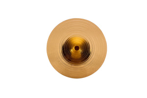 English Elm 35 Inch Round Brown Tempered Glass Dining Table with Gold Column Pedestal Base W1151P453154