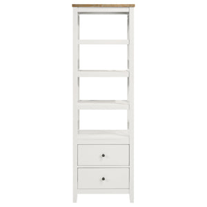 English Elm Delaney White 72" 4-Shelf Bookcase Media Tower with Ash Veneer Top, X-Side Accents & 2 Drawers — Cottage Coastal Farmhouse Charm B062P358338