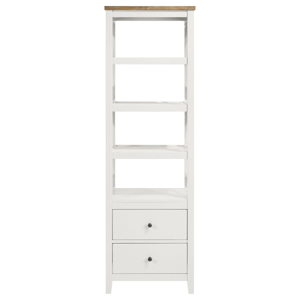 English Elm Delaney White 72" 4-Shelf Bookcase Media Tower with Ash Veneer Top, X-Side Accents & 2 Drawers — Cottage Coastal Farmhouse Charm B062P358338