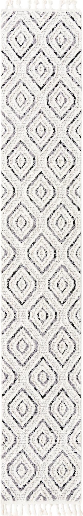 Unique Loom Cherokee Gatlinburg Machine Made Geometric Rug Black and White,  2' 0" x 12' 2"