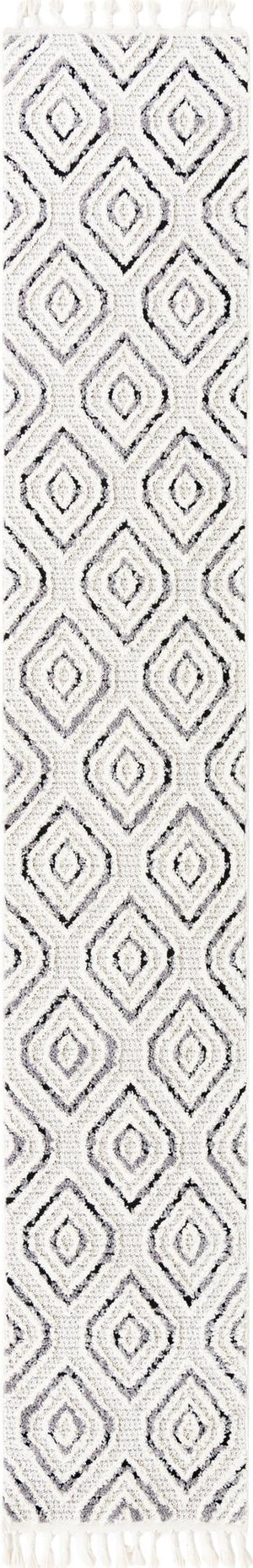 Unique Loom Cherokee Gatlinburg Machine Made Geometric Rug Black and White,  2' 0" x 12' 2"