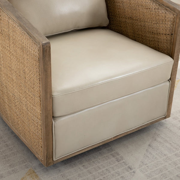 English Elm Swivel Barrel Chair Faux Leather Rattan Accent Seat with 360 Base for Living Room W395102741