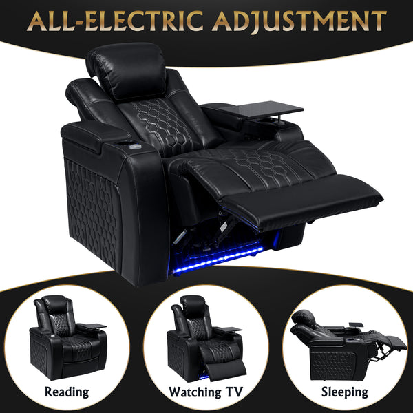 English Elm 37.8"power Recliner Nappa Leather Home Theater Seat with Rgb Lighting and Memory Foam D1048117455