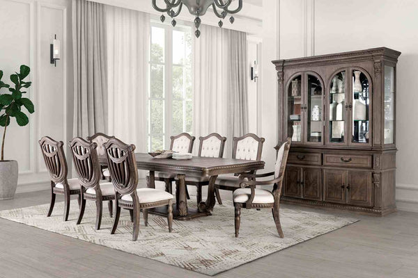English Elm Rustic 2Pc Side Chair Set - Diamond Tufted Back, Fluted Legs, Weathered Oak & Beige For Dining Elegance B2741P406976-GIGA