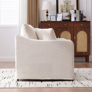 English Elm 43.9" Oversized Chenille Accent Chair with Bolster Pillows Farmhouse Living Room Seat Beige W3098P419122