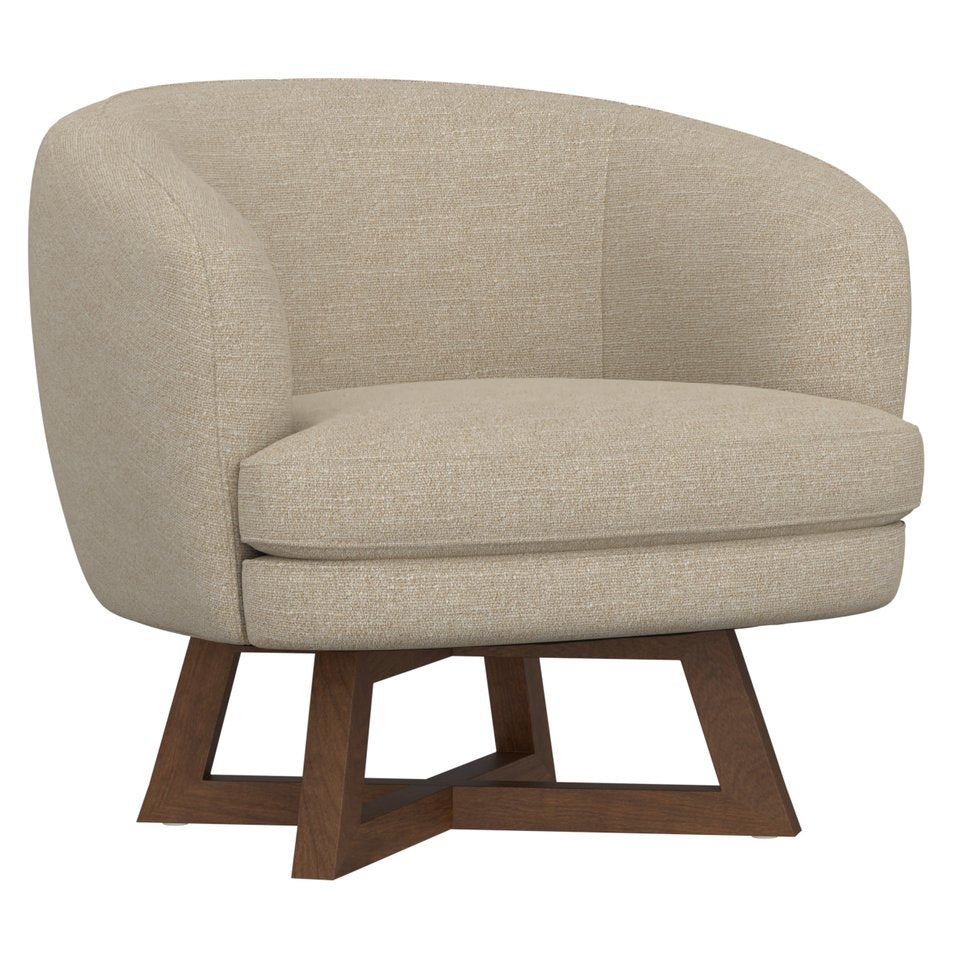 English Elm Swivel Barrel Accent Chair with X Base Foam Seat Neutral Beige Living Room Lounge B2709P496282