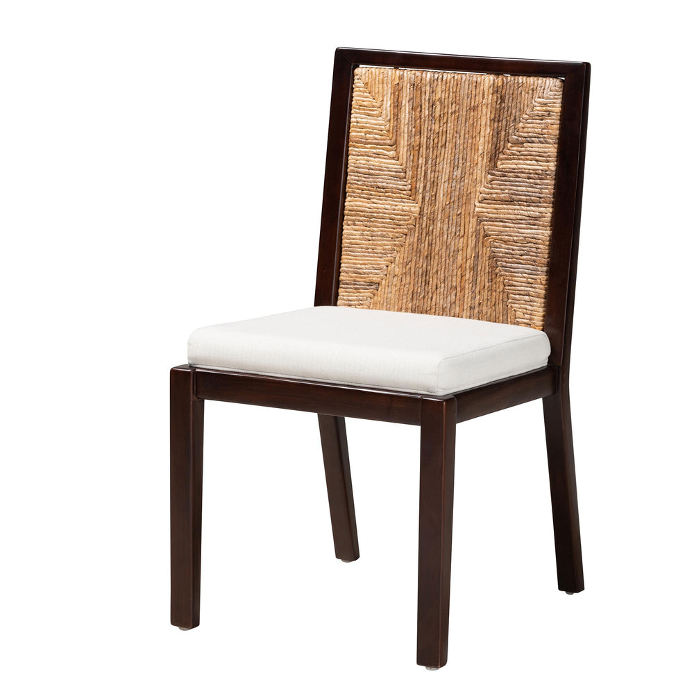 English Elm Modern Bohemian Mahogany Dining Chair with Woven Seagrass Back and Tapered Legs B2750P467654