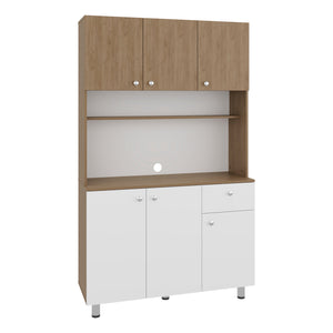 English Elm White Tall Kitchen Pantry Cabinet with Microwave Shelf Open and Enclosed Storage B062S01856