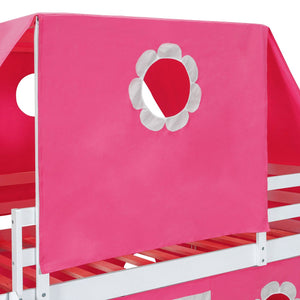English Elm Twin Castle Loft Bed with Slide Tent Tower and Play Space for Kids Rooms Pink N708P249511H