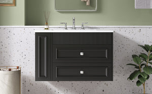 English Elm 30'' Wall Mounted Bathroom Vanity with Ceramic Sink, Floating MDF Cabinet, Soft-Close Drawers & Ample Storage Black N710P334915B