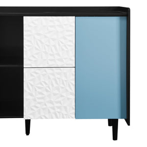 English Elm Sideboard Buffet Cabinet - Modern Black & Blue Storage Solution With Drawers For Dining & Kitchen Decor W409P176594-GIGA