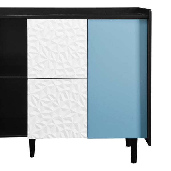 English Elm Sideboard Buffet Cabinet - Modern Black & Blue Storage Solution With Drawers For Dining & Kitchen Decor W409P176594-GIGA