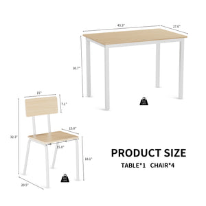 English Elm 5-Piece Modern Dining Set for Small Spaces — 43.3" MDF Top Table with Metal Frame and 4 Chairs, Easy Clean Oak W578133460