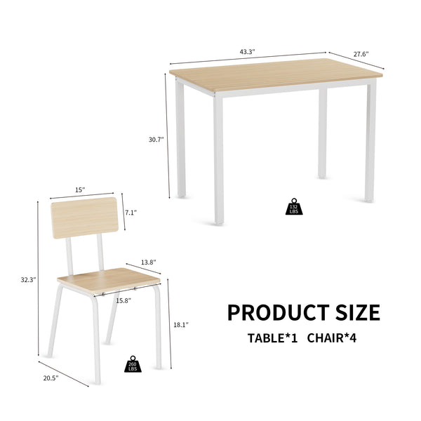English Elm 5-Piece Modern Dining Set for Small Spaces — 43.3" MDF Top Table with Metal Frame and 4 Chairs, Easy Clean Oak W578133460