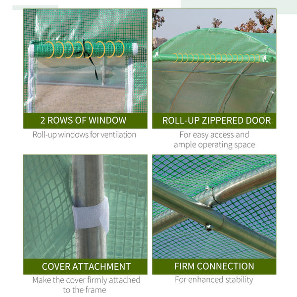 English Elm Outsunny Walk-in Hoop Greenhouse Steel Frame Pe Cover with Mesh Ventilation Windows W2225P217786