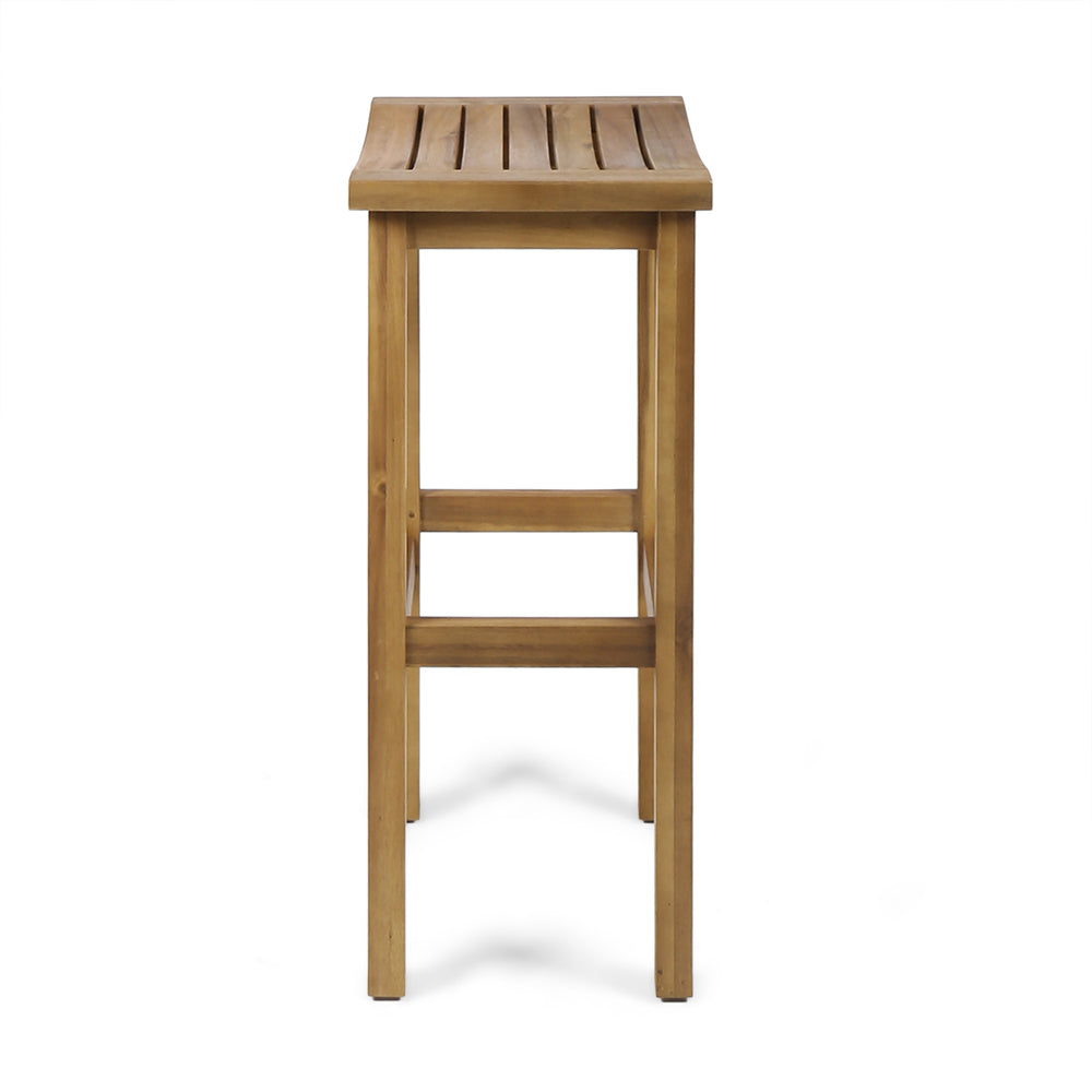 English Elm Christopher Knight Home® - CARIBBEAN Acacia Wood 30" Outdoor Barstool Set of 2 — Weather-Resistant Saddle Seats, Slat Design Natural 61426.00