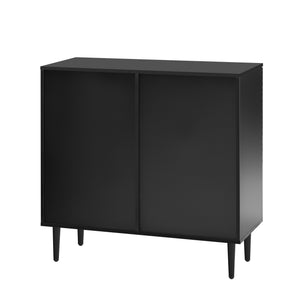 English Elm Mirod Geometric Relief Mdf Cabinet Set Lacquered Finish Metal Legs Modern Living Room Black N760S0000034B