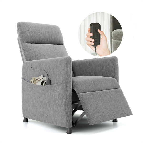 English Elm Power Recliner Chair with Electric Lift, Plush High-Density Foam, Wipe-Clean PVC Upholstery for Home Theater and Compact Spaces Light Gray W3659P334866