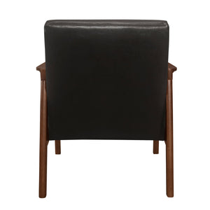 English Elm Accent Mid-Century Modern Button-Tufted Faux Leather Chair with Contoured Arms and Solid Wood Frame Dark Brown 32 L x 26 W x 20 H B011P283264