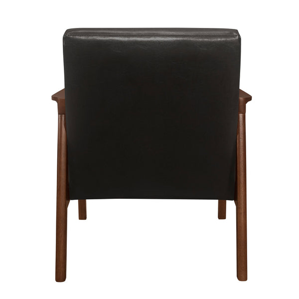 English Elm Accent Mid-Century Modern Button-Tufted Faux Leather Chair with Contoured Arms and Solid Wood Frame Dark Brown 32 L x 26 W x 20 H B011P283264