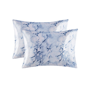 JLA Home Madison Park Essentials - Sheet Satin Luxury Set with Silky, Wrinkle-Resistant Finish and Elegant Marble-Patterned Blue Design Blue Marble MPE20-1026