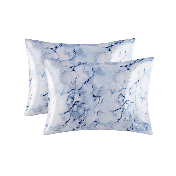 JLA Home Madison Park Essentials - Sheet Satin Leopard Print Luxury Sheet Set — Silky, Wrinkle-Resistant, Hair & Skin Friendly Bedding Blue Marble MPE20-1025