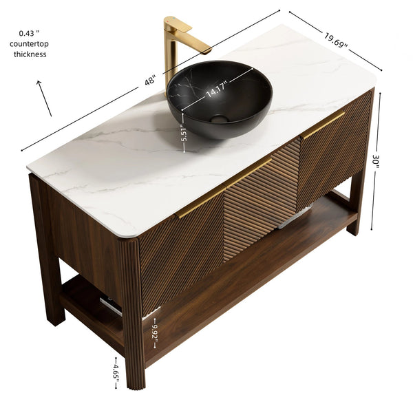 English Elm Dipa 48 Inch Floating Bathroom Vanity Walnut Cabinet Sintered Stone Top Led Sensor W2615S00727