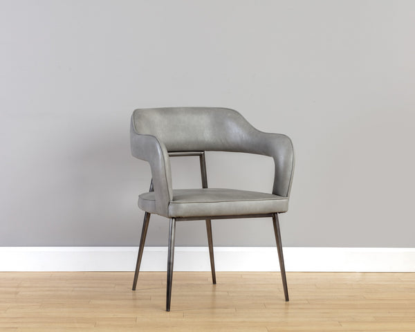 Sunpan Kenny Modern Dining Armchair with Unique Cutout Design and Sleek Gunmetal Stainless Steel Frame Bravo Metal