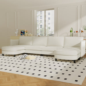 English Elm 141.5'' U-Shaped 6-Seater Sofa Couch With Movable Ottoman, Stylish Fabric, Ideal For Living Spaces W680S00038