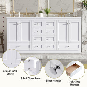 English Elm 72-inch Shaker Double Bathroom Vanity White Mdf Soft Close Drawers Resin Basin N729P000029K