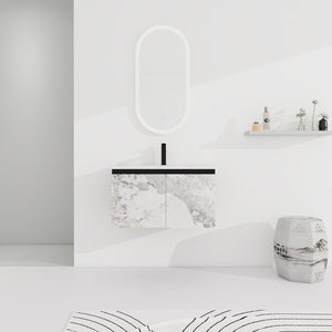 English Elm 30'' Modern Floating Wall-Mounted Bathroom Vanity With Ceramic Sink & Soft-Close Doors For Small Spaces W999S00212