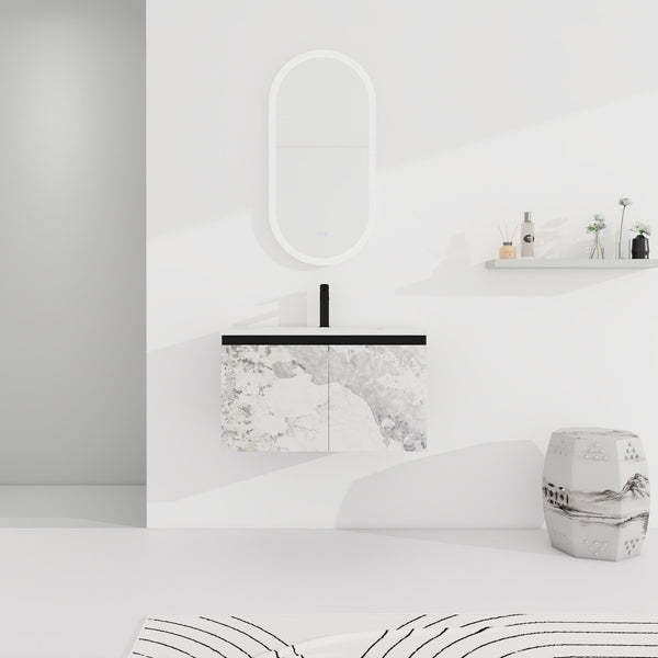 English Elm 30'' Modern Floating Wall-Mounted Bathroom Vanity With Ceramic Sink & Soft-Close Doors For Small Spaces W999S00212