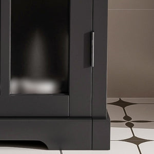 English Elm Christopher Knight Home® - 30" Modern Bathroom Vanity with Ceramic Sink, Tempered Blurred Glass Doors, Rubber Wood Frame Storage Matte Black N817P279904B