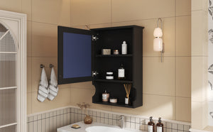 English Elm 20'' Half-Moon Wall Medicine Cabinet with Mirror, Solid Wood Frame, Soft-Close Hinges, Space-Saving Elegance Black N710P313827B