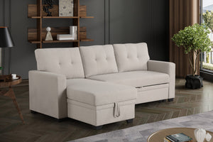 English Elm Convertible Upholstered Sectional Sofa with Pull-out Chaise Sleeper and Storage Beige B2730S00005