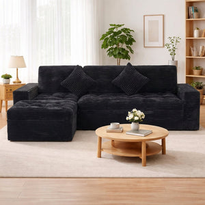 English Elm Modular Cloud Sectional with Ottoman Faux Fur Velvet Deep Foam Living Room Sofa W5502S00009