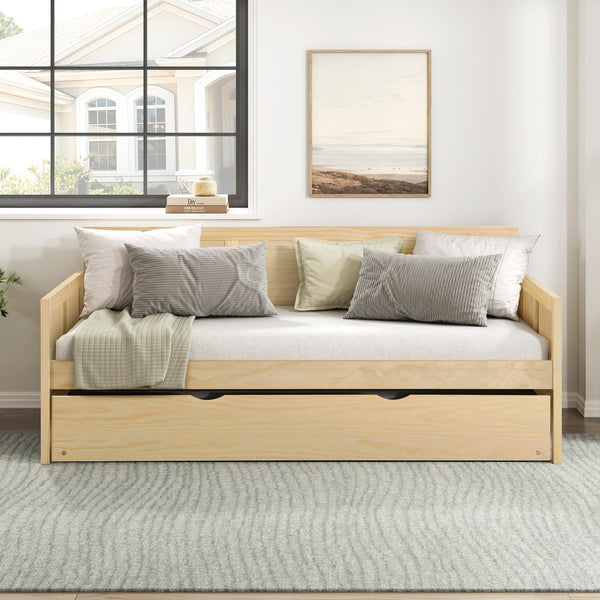 English Elm Daybed Solid Pine Wood Frame Transitional Sofa Sleeper for Studios and Guest Rooms B011S02449